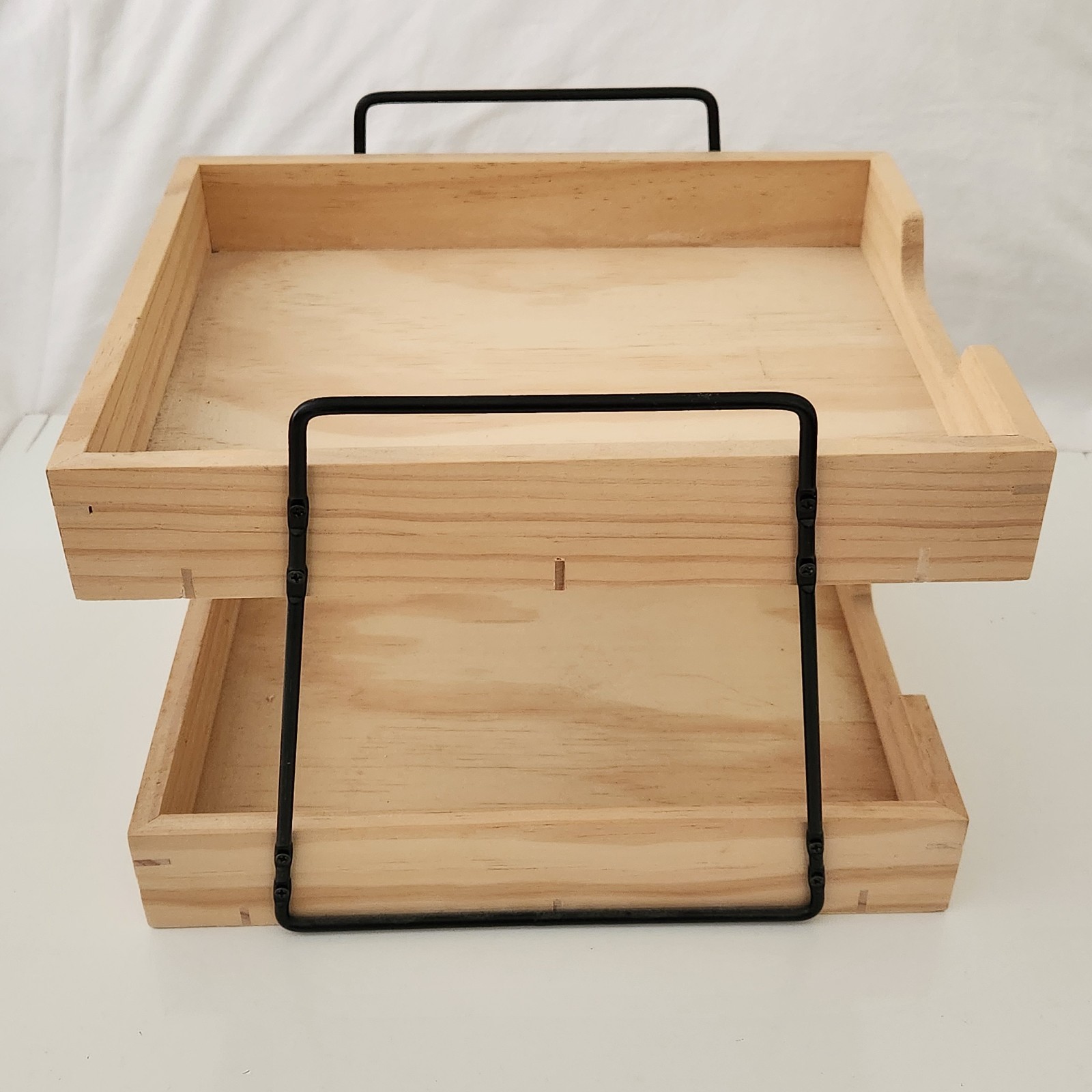 Hearth & Hand 2-Tier Pine Wood Metal Paper Tray Desktop Organizer Letter Holder