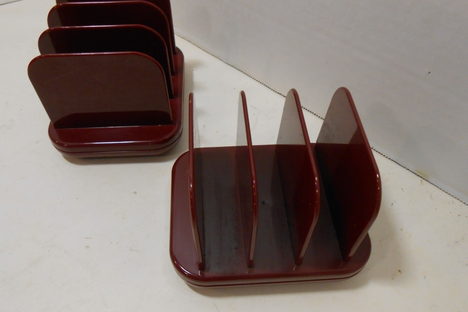 2 Vintage Tenex Desk Accessories Plastic Burgundy Mini Sorters Made in USA