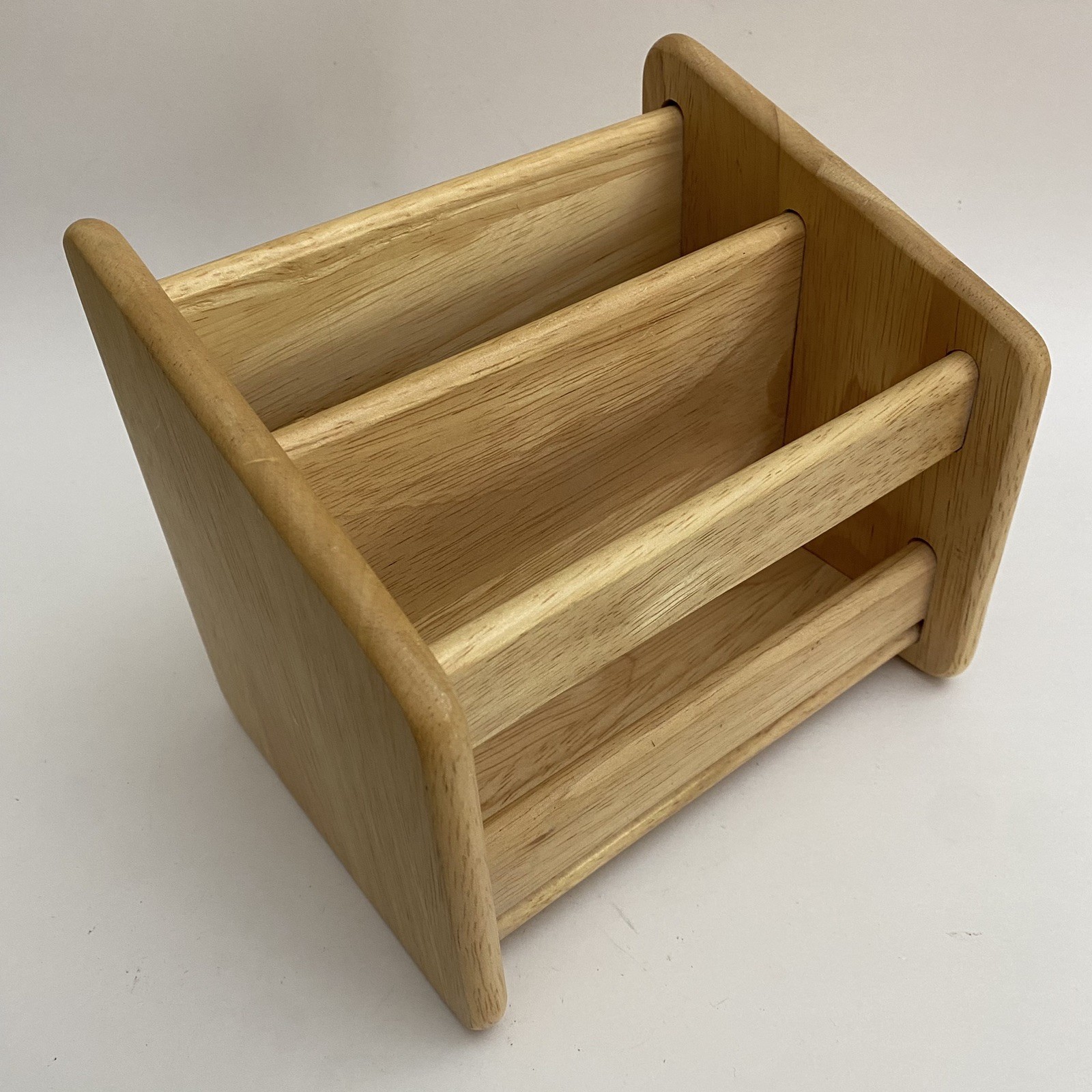 Vintage Wooden Desk Organizer Mail Sorter Letter CD Holder Natural wood Finish