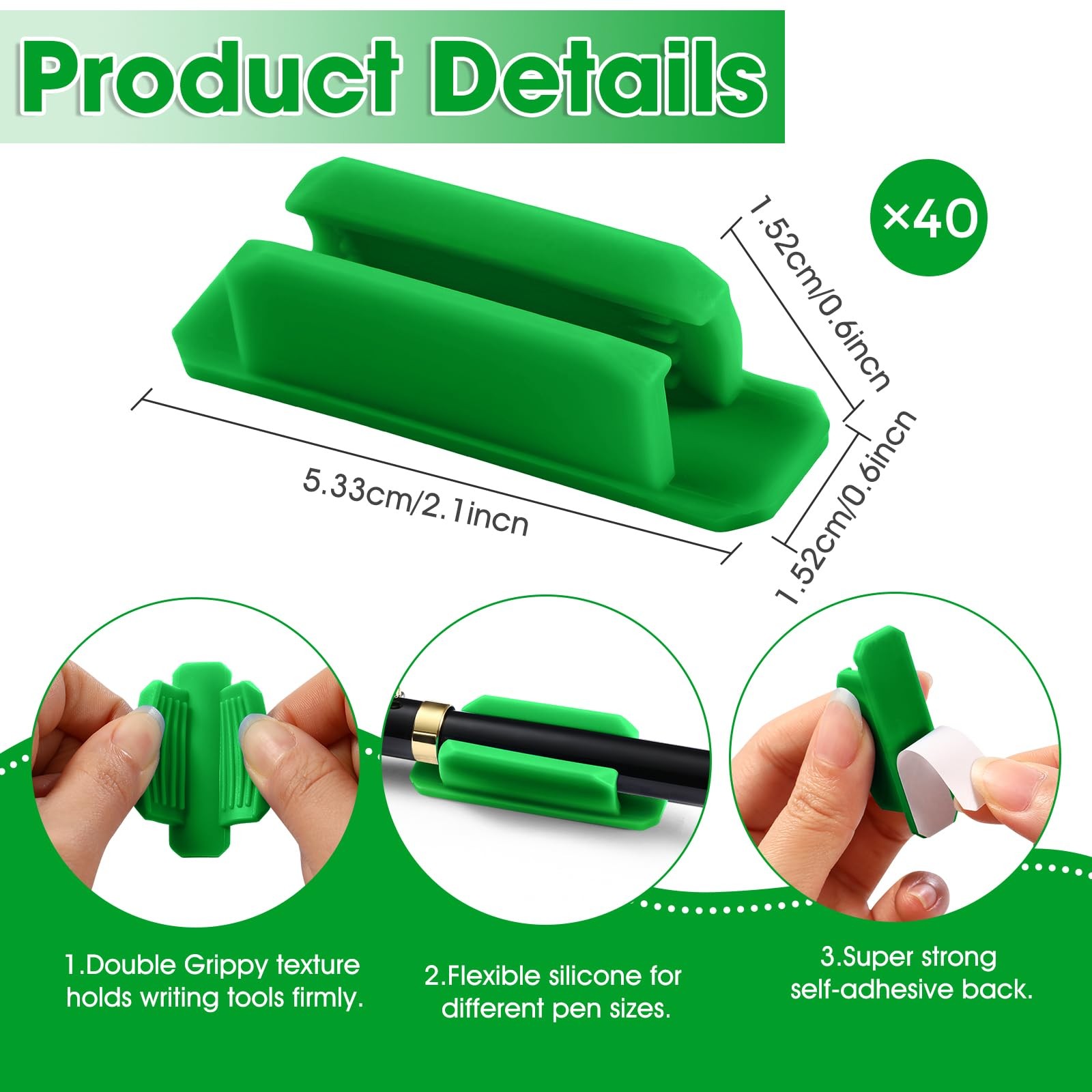 40 Pack Adhesive Pencil Holders for Desk – Reusable Silicone Pen Grips for De…