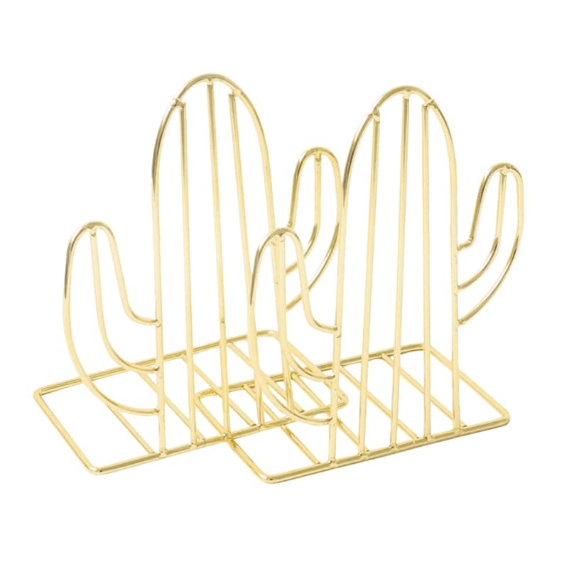 DIYEAH Metal Cactus Bookends 2 Pack 7.08X5.31X3.54 Inch 18*13.5*9cm, Golden