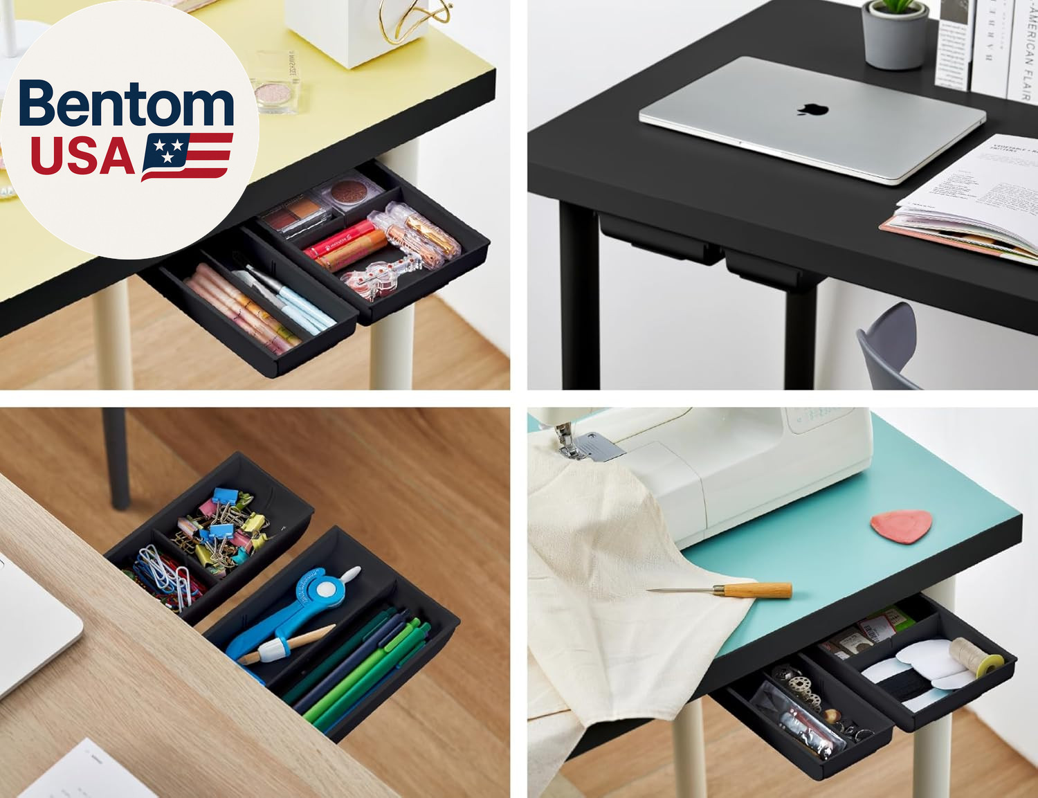 Konnect under Desk Drawer, Self-Adhesive Slide Out Storage Organizer with 4 Cust
