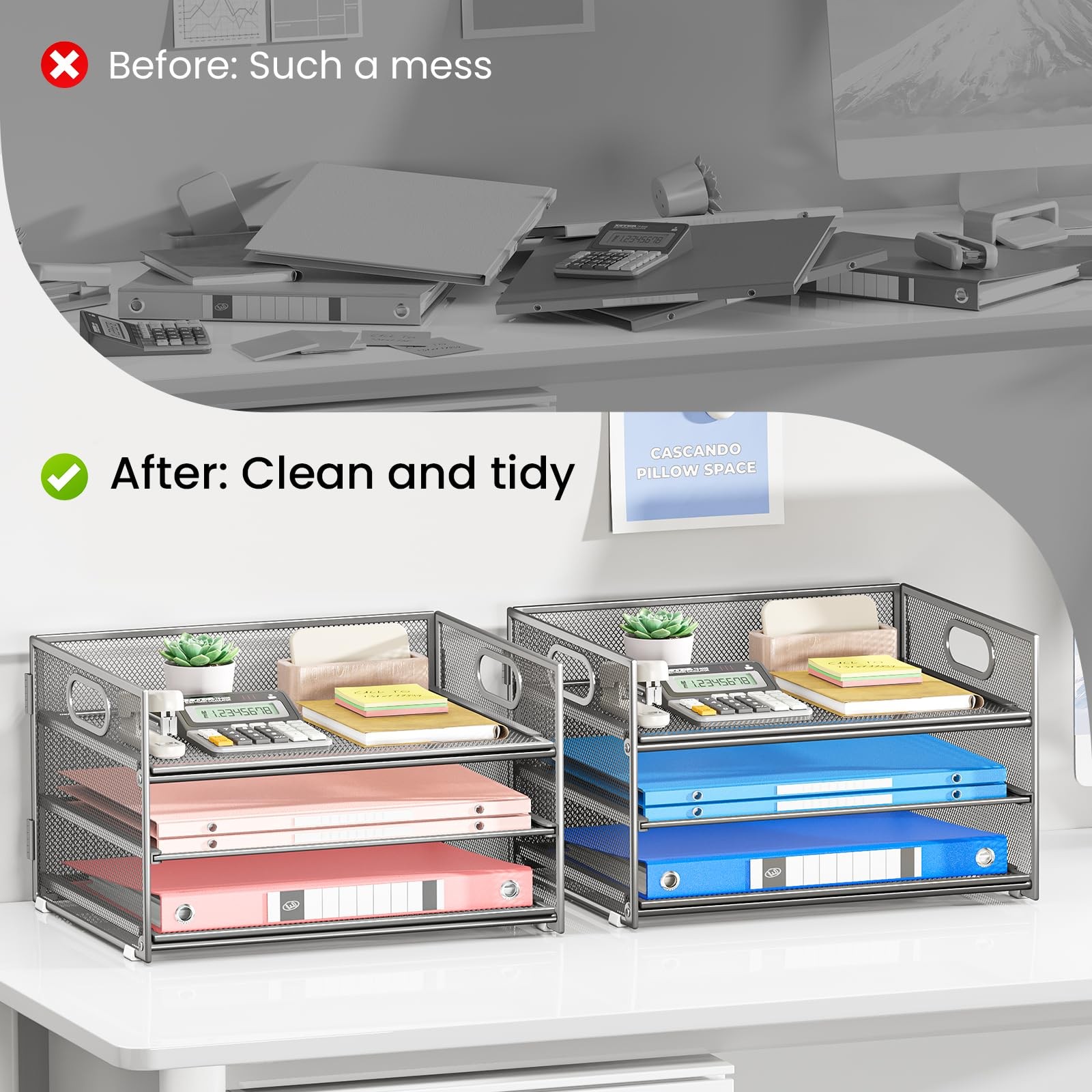 2-Pack 3-Tier Silver Metal Mesh Desk Paper Letter Tray & File Sorter Organize…
