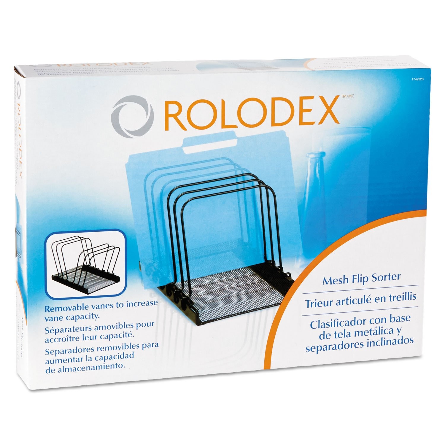 Rolodex 1742323 Mesh Flip File Folder Sorter Five Sections Black 10 1/4