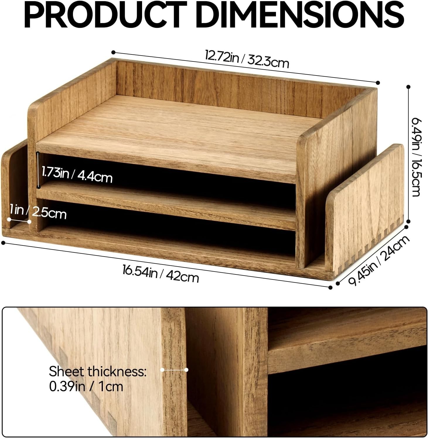 Assembled Wood Desk Organizer, 5 Trays, 3-Tier Letter Holder, Dark Brown, Office