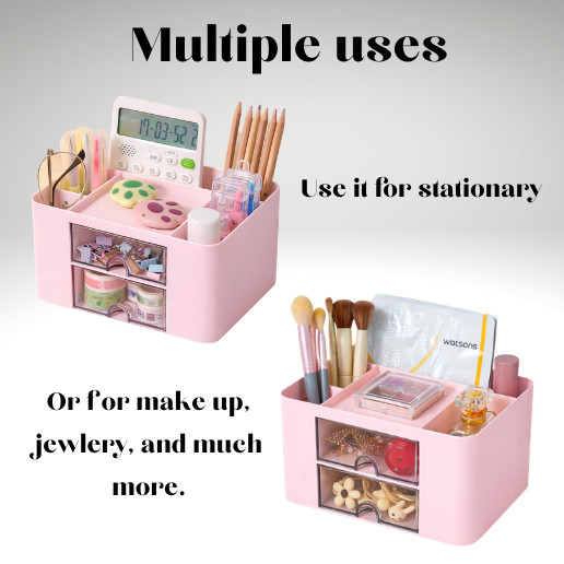 Compact Desk Organizer with Drawers for Stationery, Makeup, Jewelry – Pink