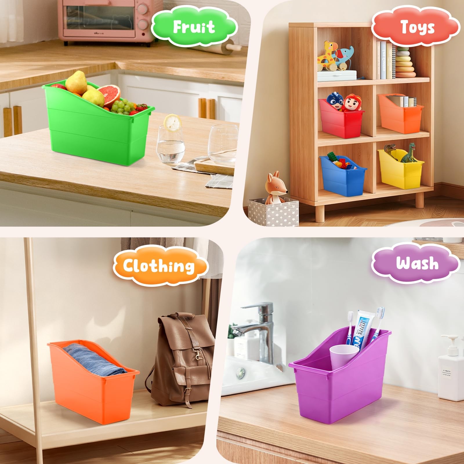 12 Pack Overlapping Classroom Storage Bins (Rainbow Colors) – Durable Book an…