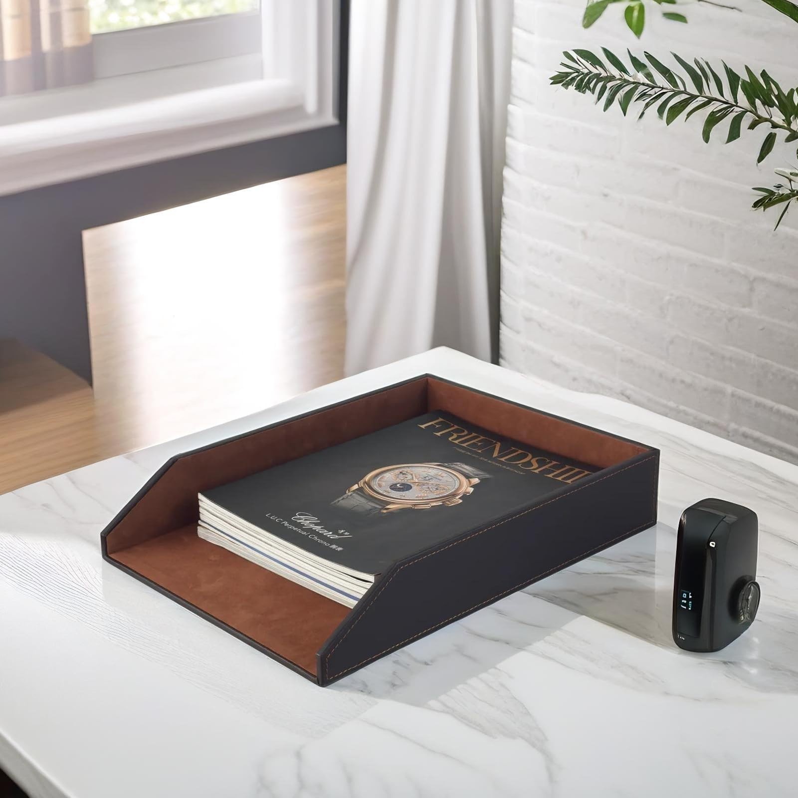 UnionBasic Stackable Document Paper Letter Tray, Faux Leather Desktop File So…