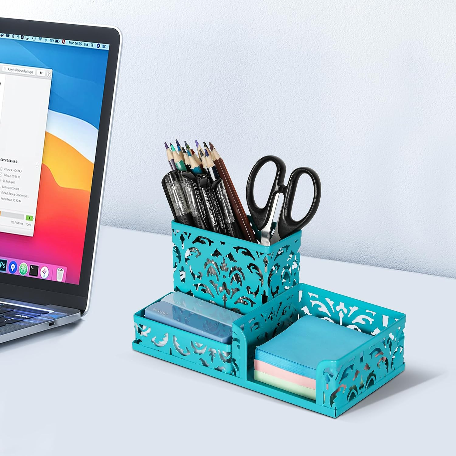 Desk Organizer with 3 Compartment for Pencil Sticky Note Holder and Office Acces