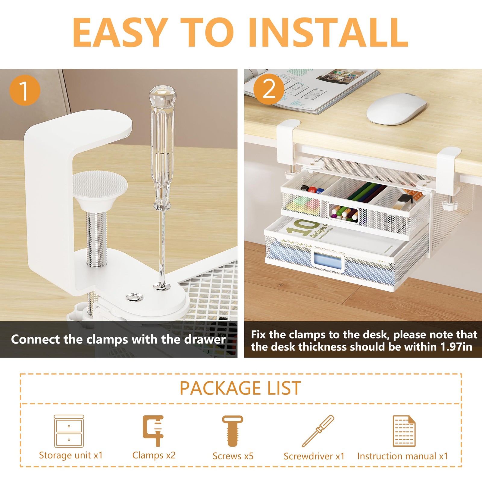 ROLIZOE Sliding Under Desk Drawer Organizer No 10.24×8.27×5.31 inches, White