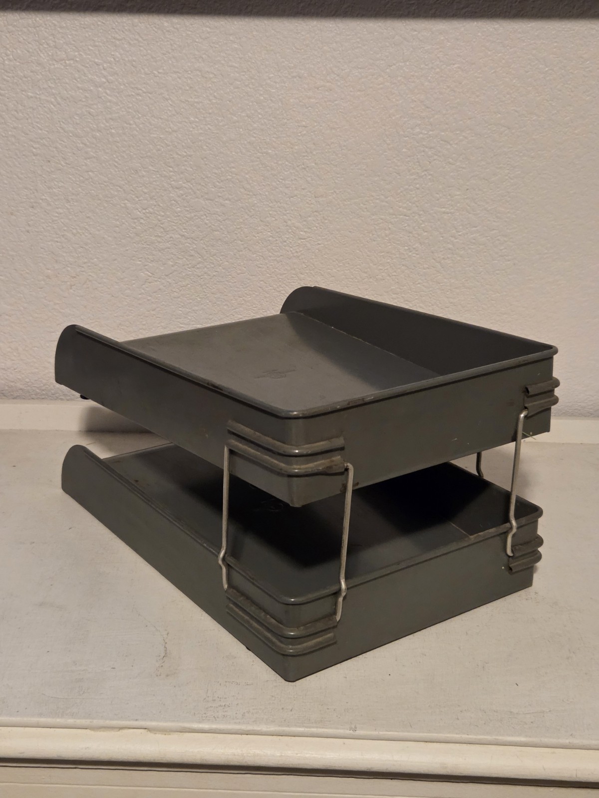 Vintage Globe-Wernicke 2 Tier Metal Paper Tray File Organizer Vintage Gray Green
