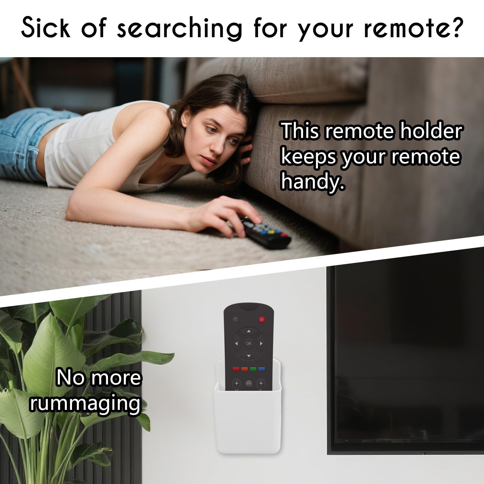 2 Pack White Remote Control Holder, Self adhesive Wall Mount Storage Box
