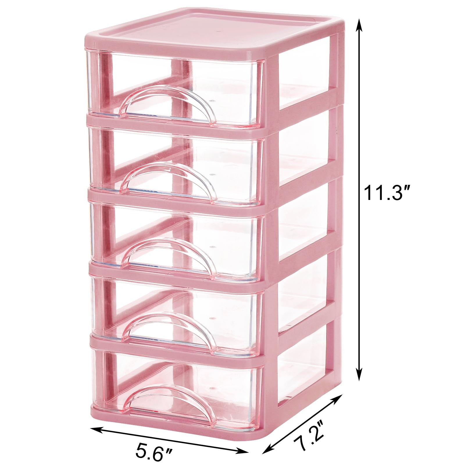 Hedume Desktop Drawer, Clear 5-Drawer Storage Unit, Small Pink,