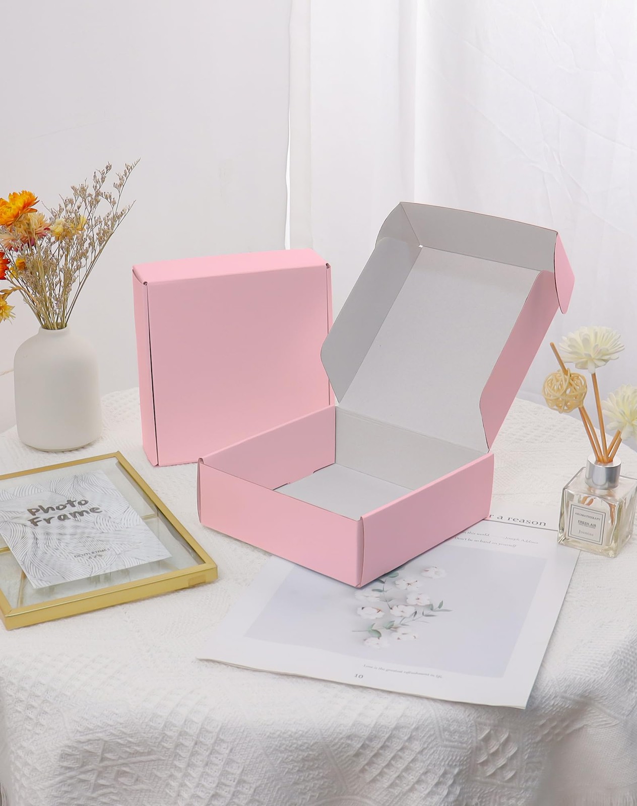 OUGEBOX Pink Shipping Boxes Small Business 6x6x2 30 Pack Corrugated Cardboard Ma