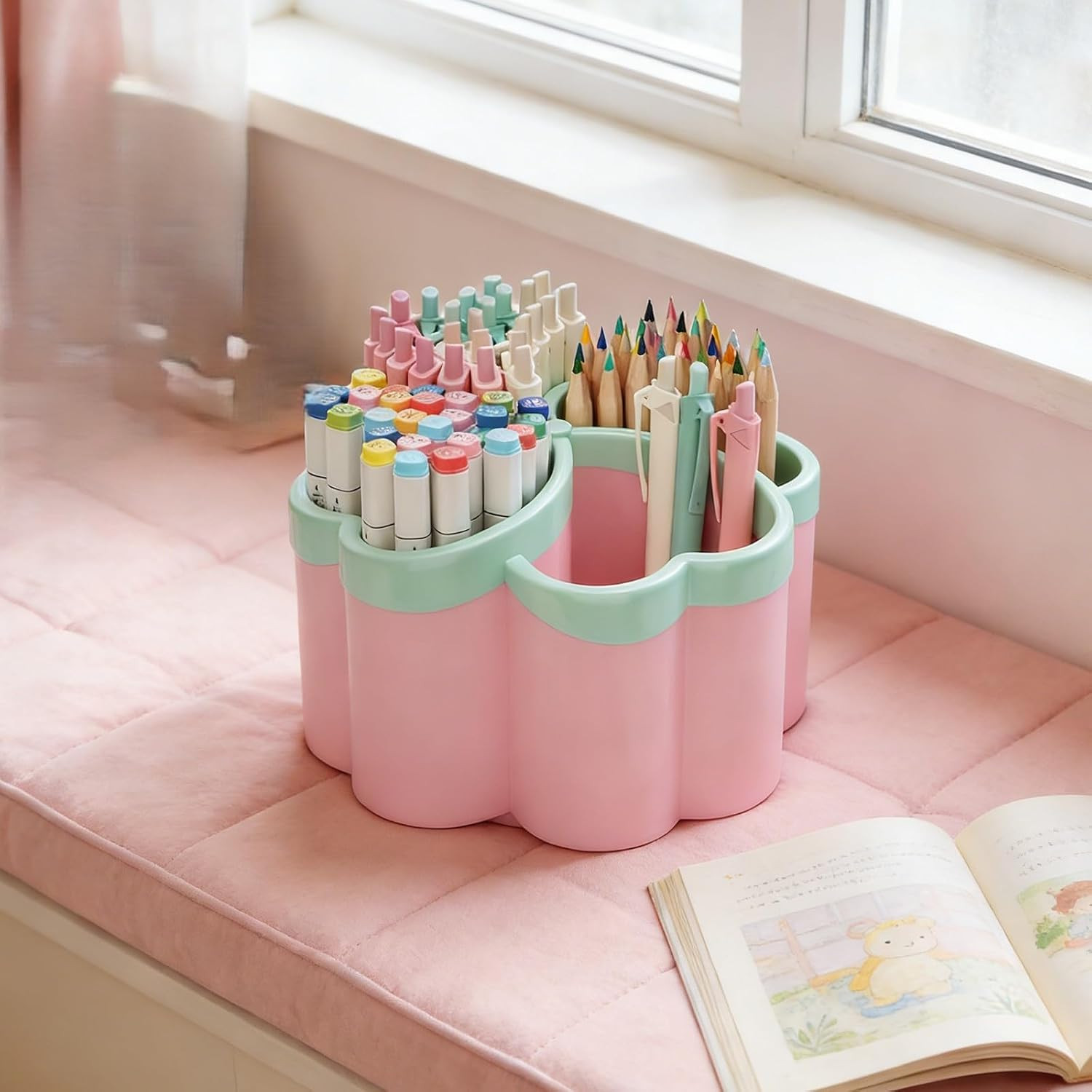 360°Rotating Pencil Pen Holder for Desk,Pen Organizer with 4 Slots, Large-Capaci