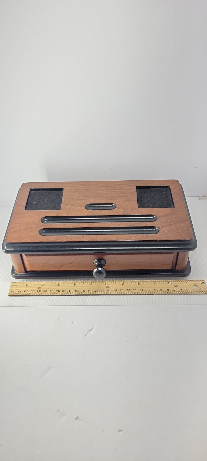 Vintage Wooden Desk Organizer Pen Holder w/ Drawer Felt Compartments Office…