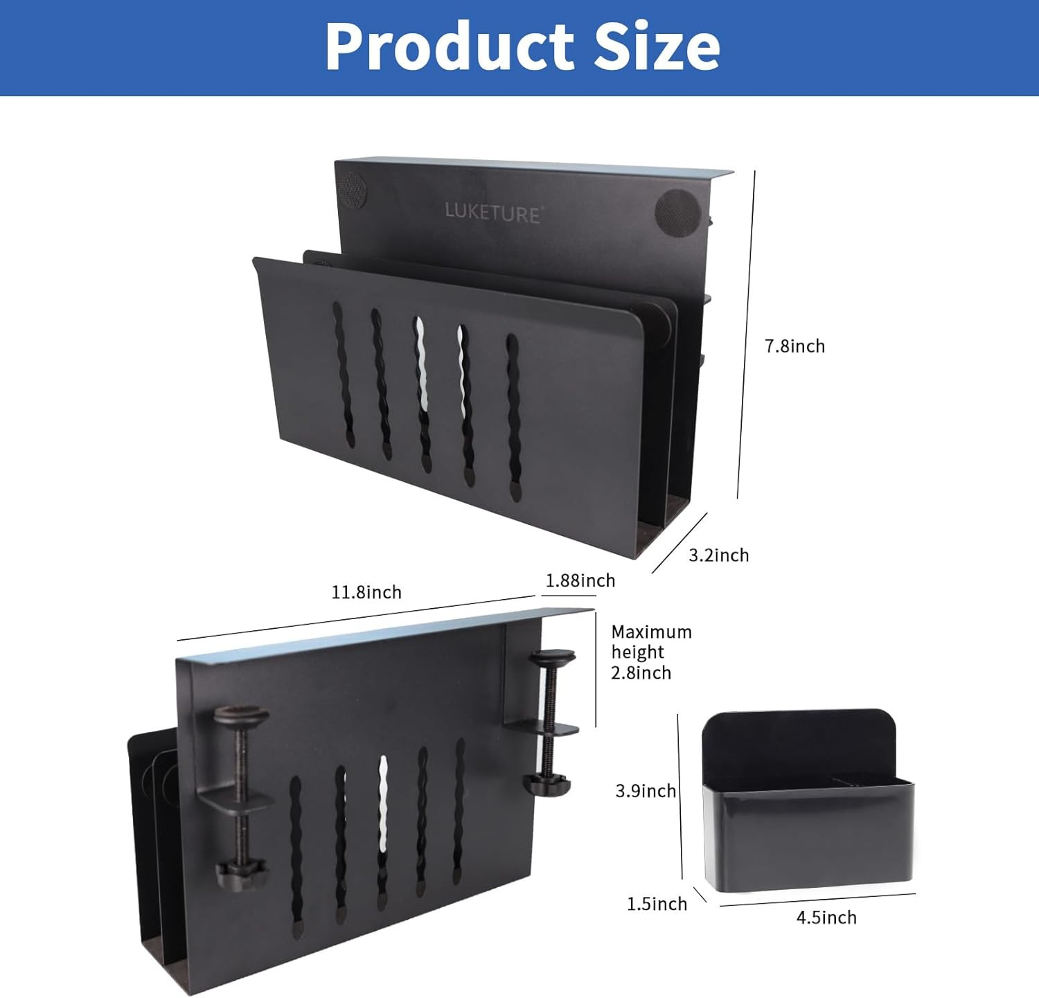LUKETURE Desk Side Storage, 2 Tier Steel Hanging Organizer, No Drill Side Desk O