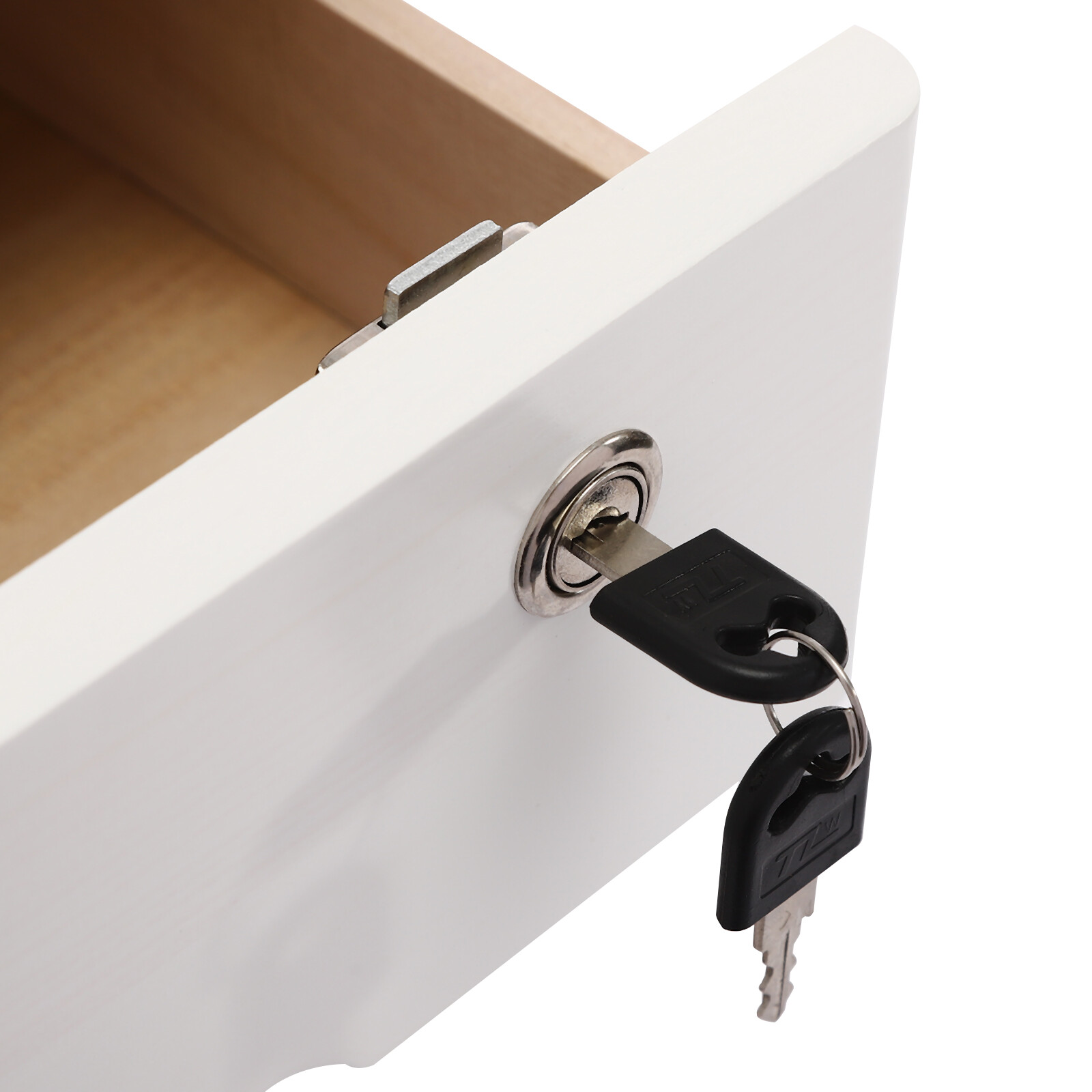 Desktop Storage Box w/ Lockable Drawer Wooden Office Supplies Drawer Organizer