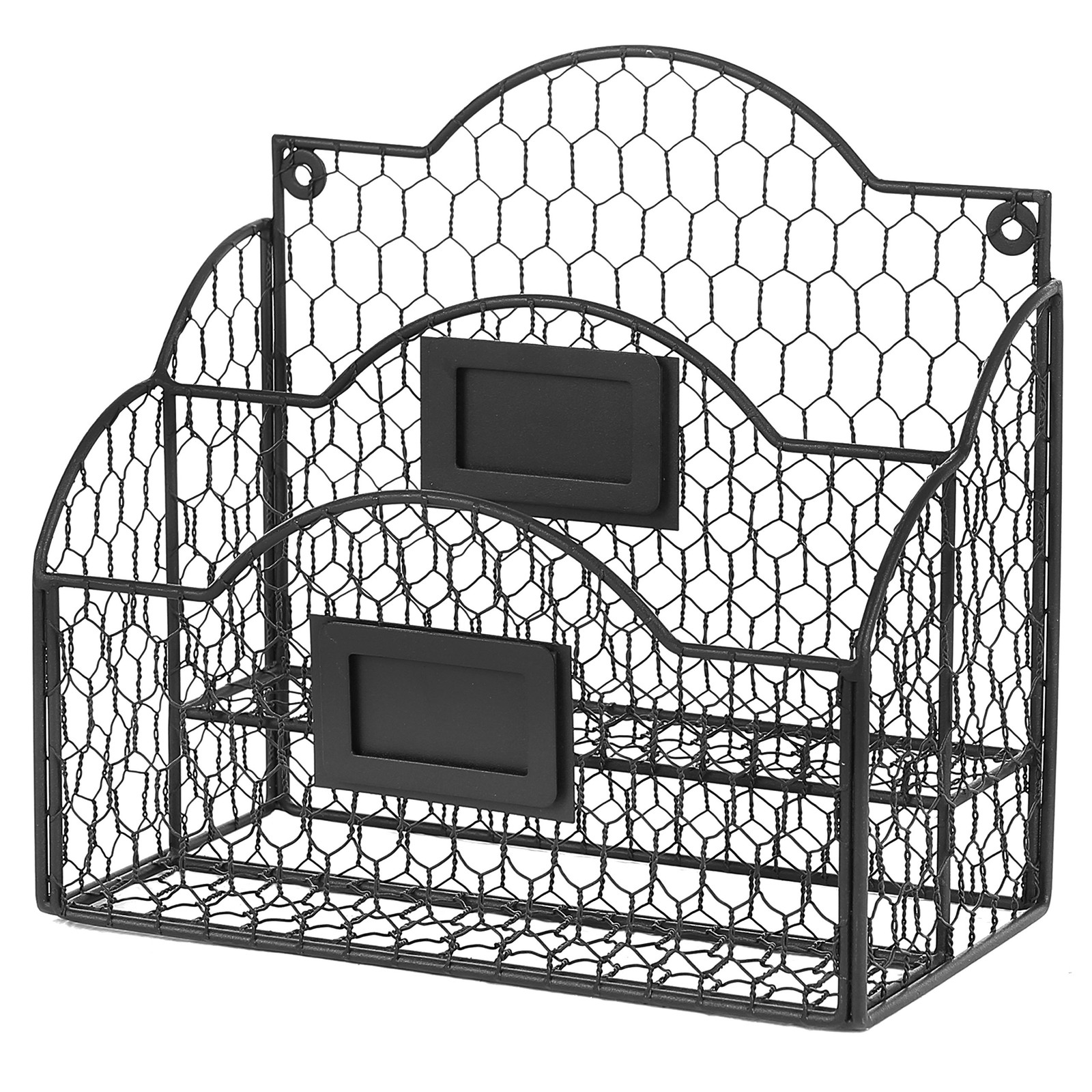 MyGift Metal Wire Basket Desk Organizer, 2 Compartment Size Pillow-380, black