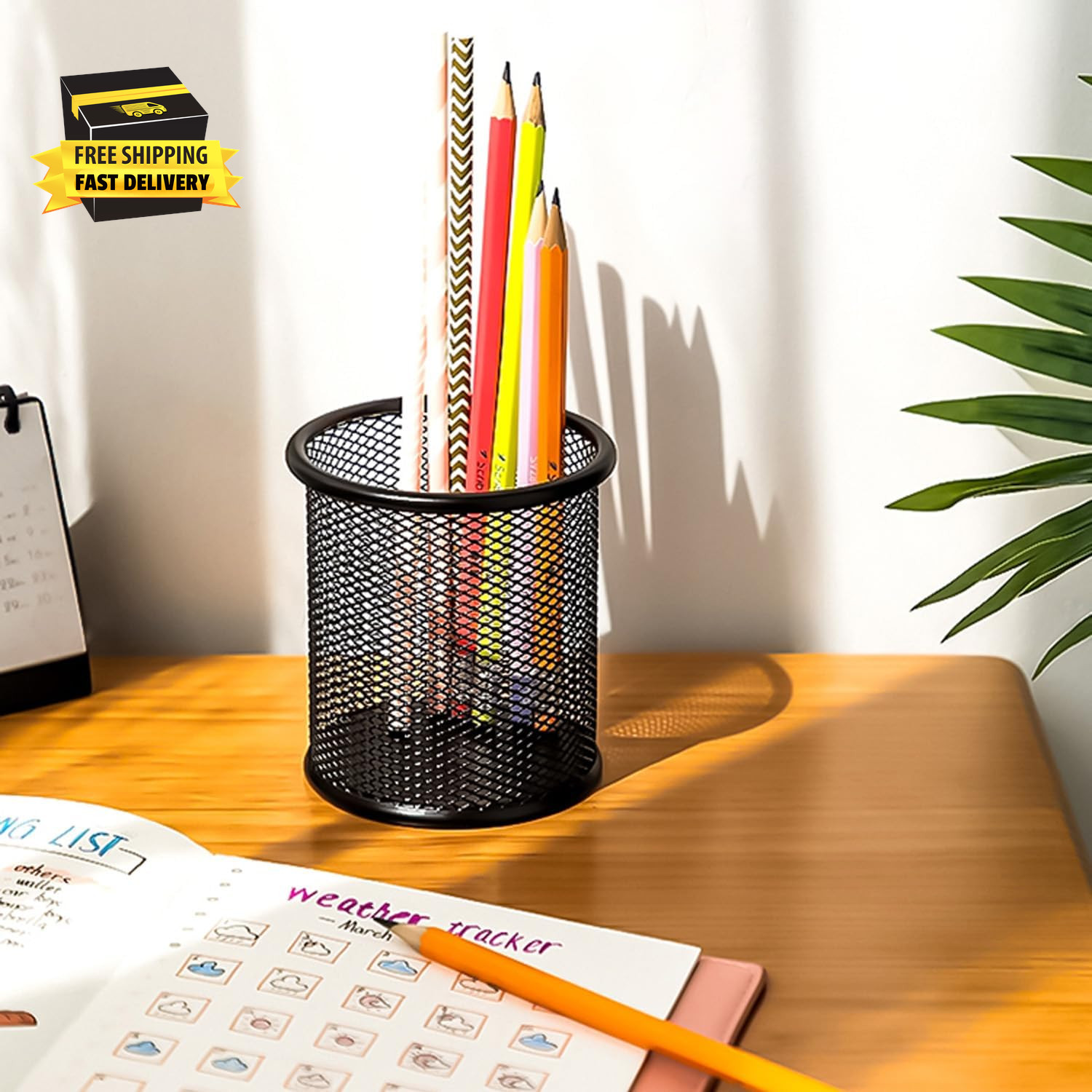 Pen Holder Pencil Organizer Mesh Cup Marker Tape Clip Scissors Container for Off