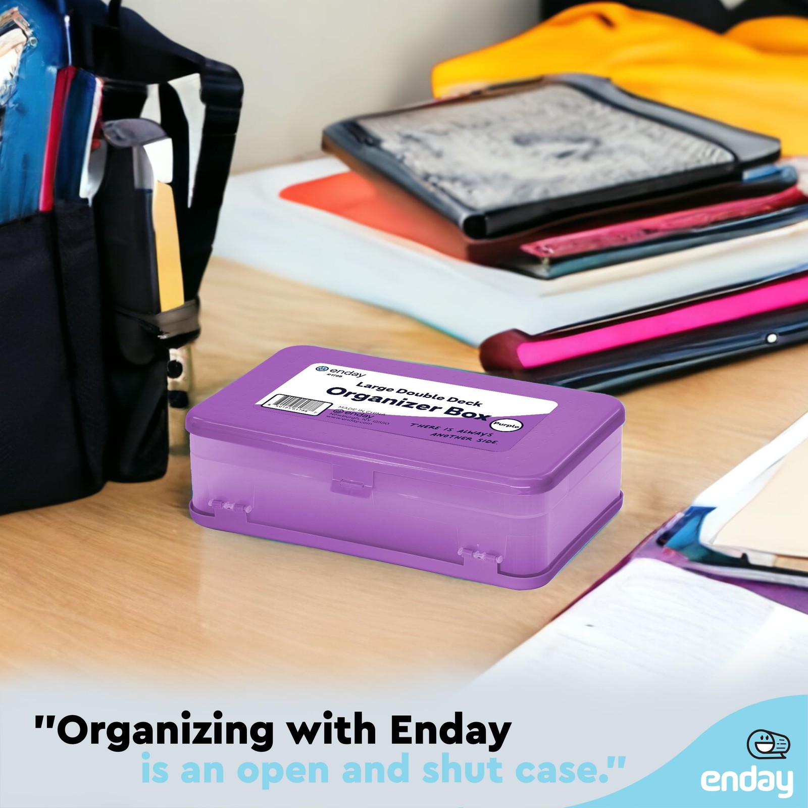 Large Capacity Double Deck Pencil Box – Purple Plastic With 12 Compartments, …