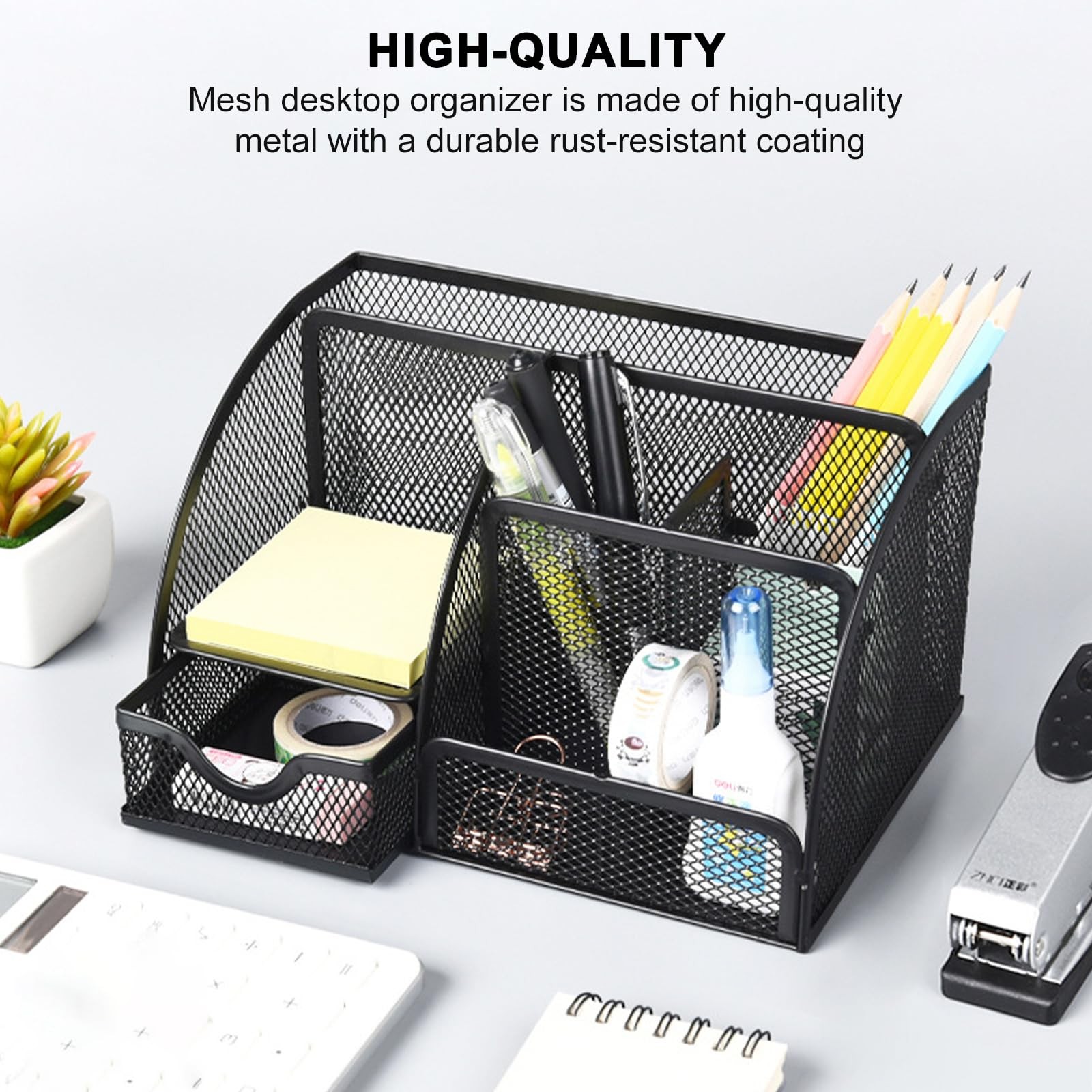 Mesh Desk Organizer, Desktop Organizer with Drawer, Office Supplies Multi-Functi