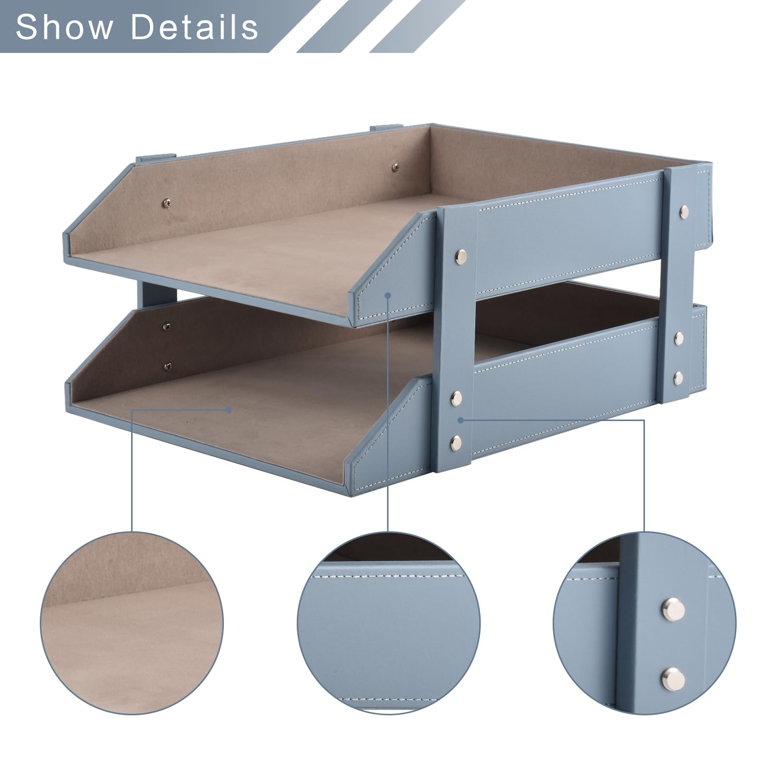 Leather Desk Letter Tray,Office Supplies Paper 10.8″ x 13.8″ x 3.3″, Gray
