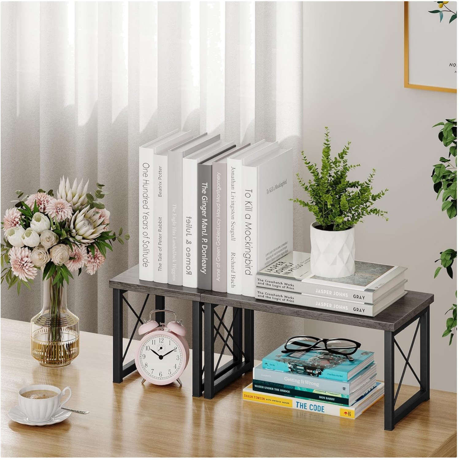Freestanding Desktop Bookcase – 2 Tier Stand