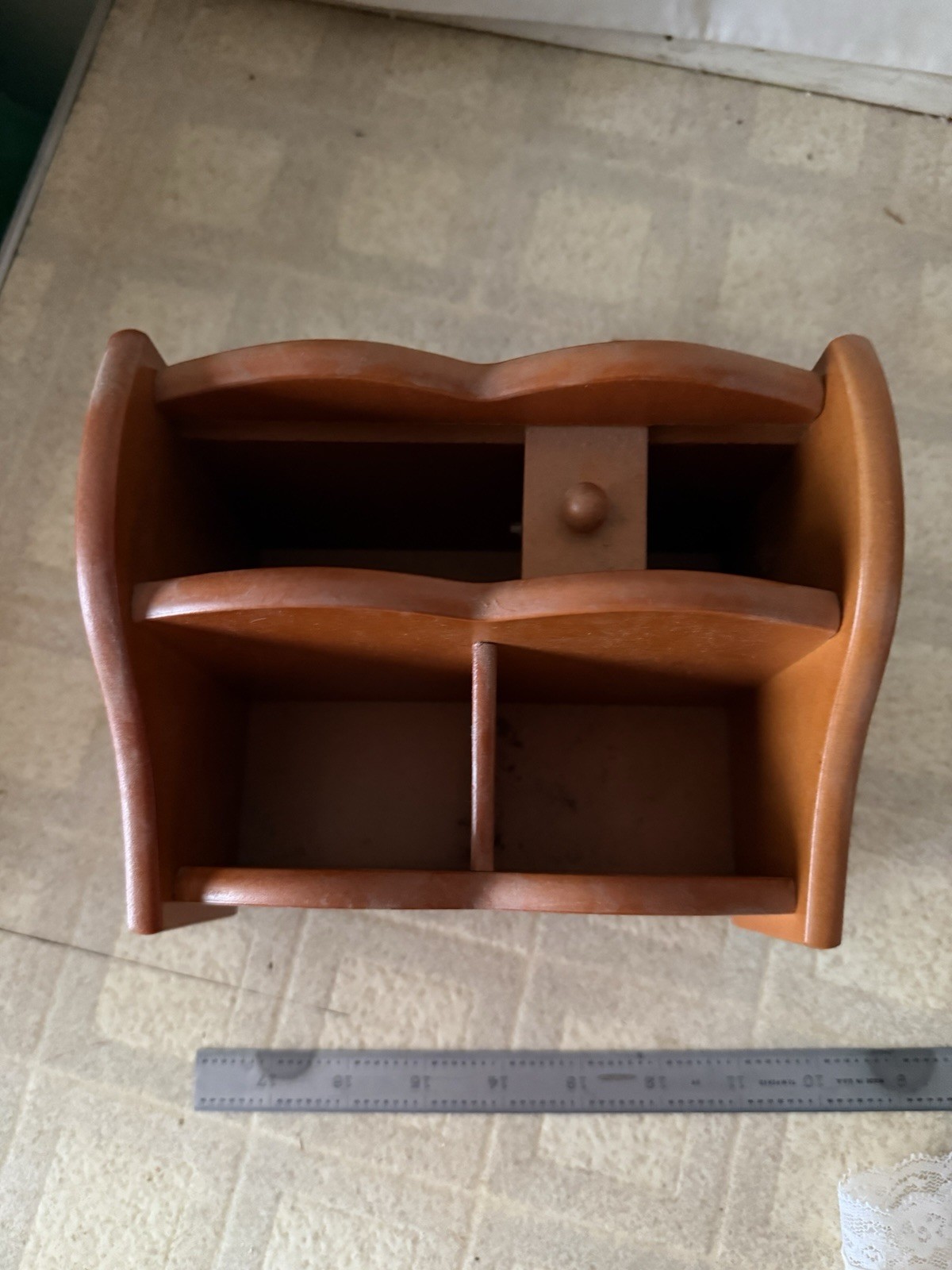 Wood Desktop Organizer Letter Holder w/ Dividers, Compartments & Small Drawer