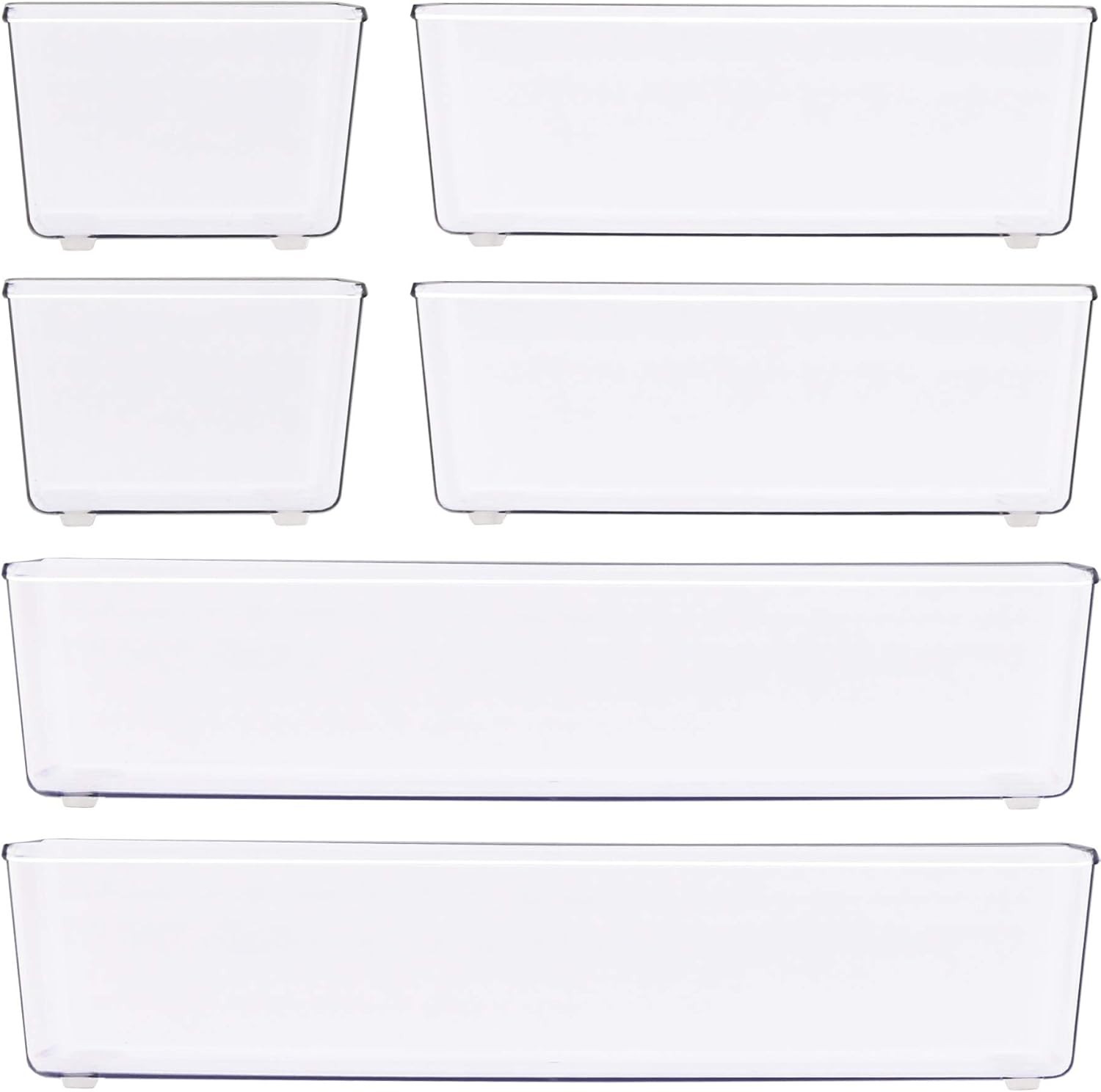 Multi-Functional Clear Drawer Organizer Set – 6 Assorted Sizes for Home & Office