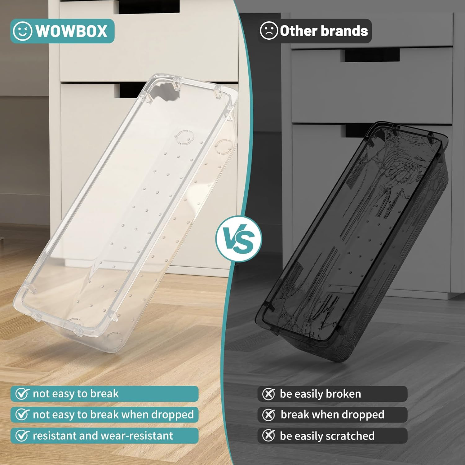 8 PCS Clear Plastic Drawer Organizer Set, 4 Sizes Desk Drawer Organization and S