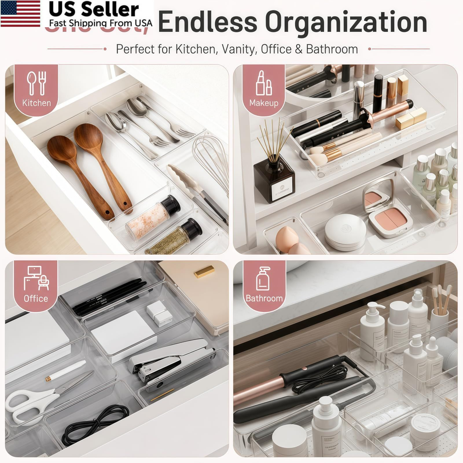 8 Pack Large Clear Plastic Drawer Organizer Bins – Acrylic 8 Pack,