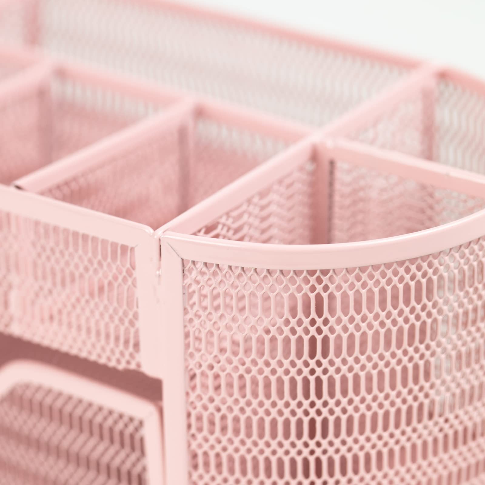 Pink Metal Mesh Desk Organizer with Compartments
