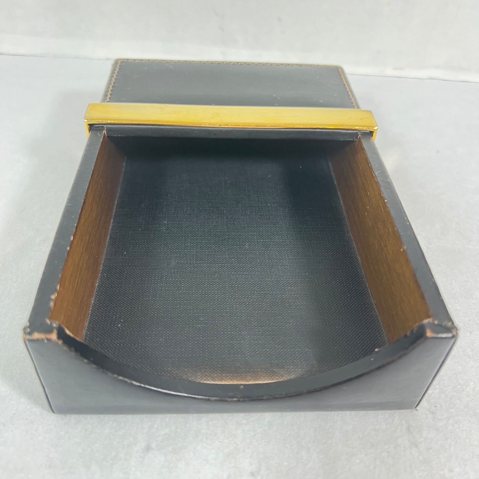 Vtg. Mark Cross 4” x 6” Memo Sheet Desk Tray Dark Brown Leather & Brass Italy