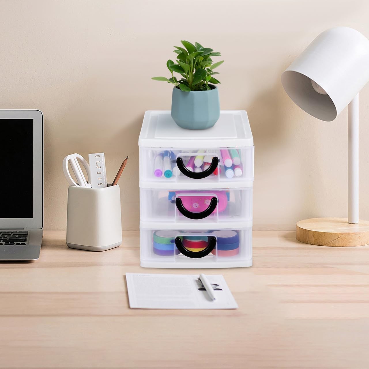 Mini Plastic Drawers Organizer Clear Desktop Storage 3 Drawer Units