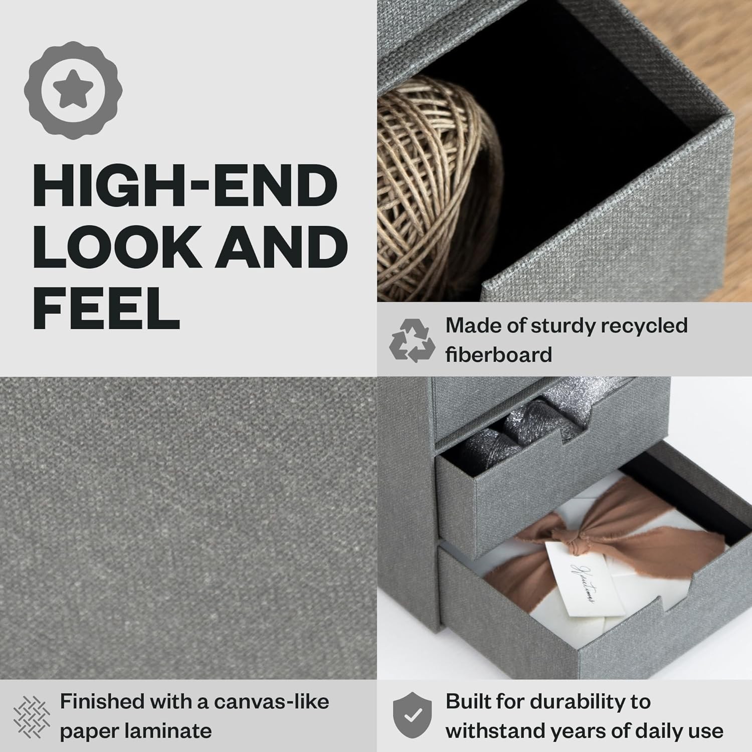 Ingrid 3 Drawer Canvas Fiberboard Desk Organizer for Office Supplies