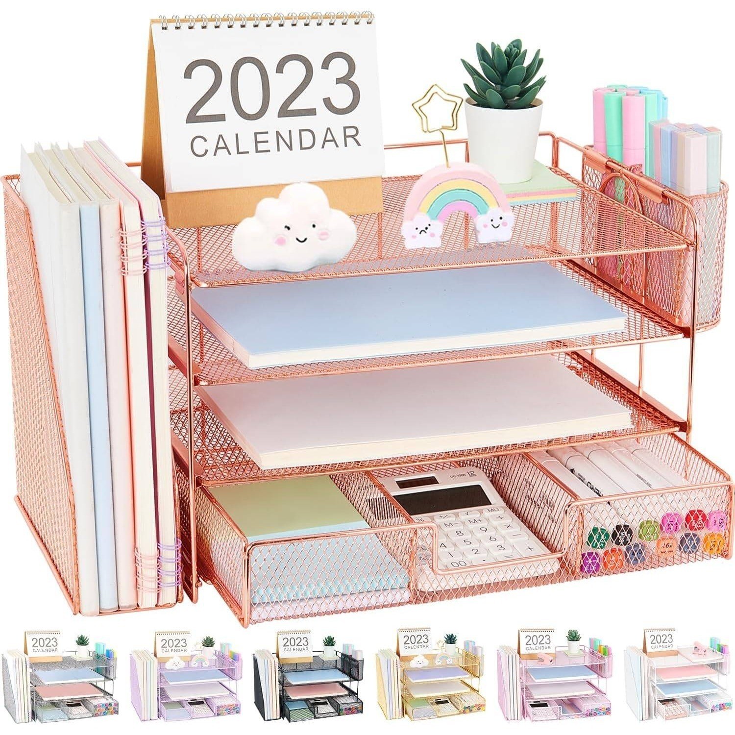 Rose Gold Mesh Desk Organizer