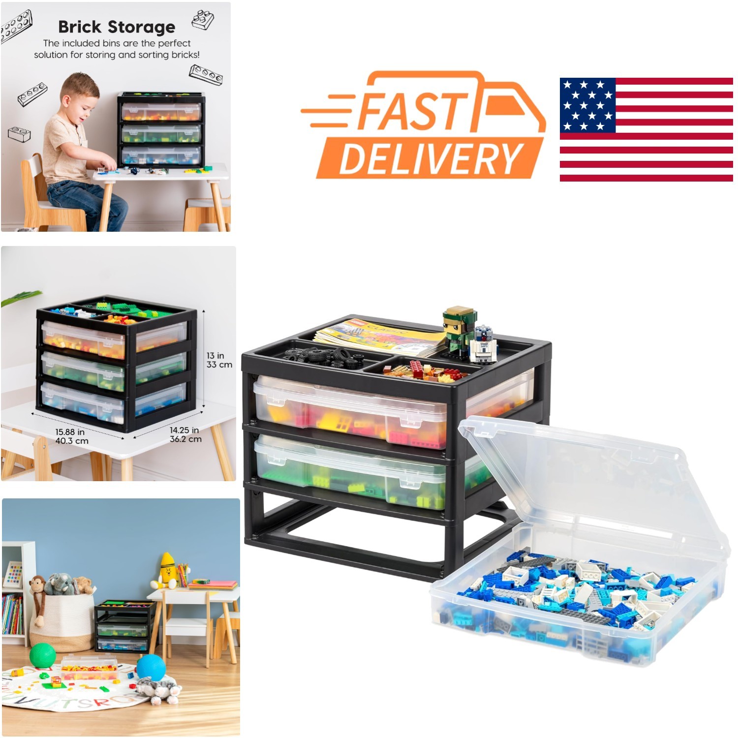 3 Tier Desk Top Storage Unit for 12 x 12 Paper Portable Organizer in Black Clear