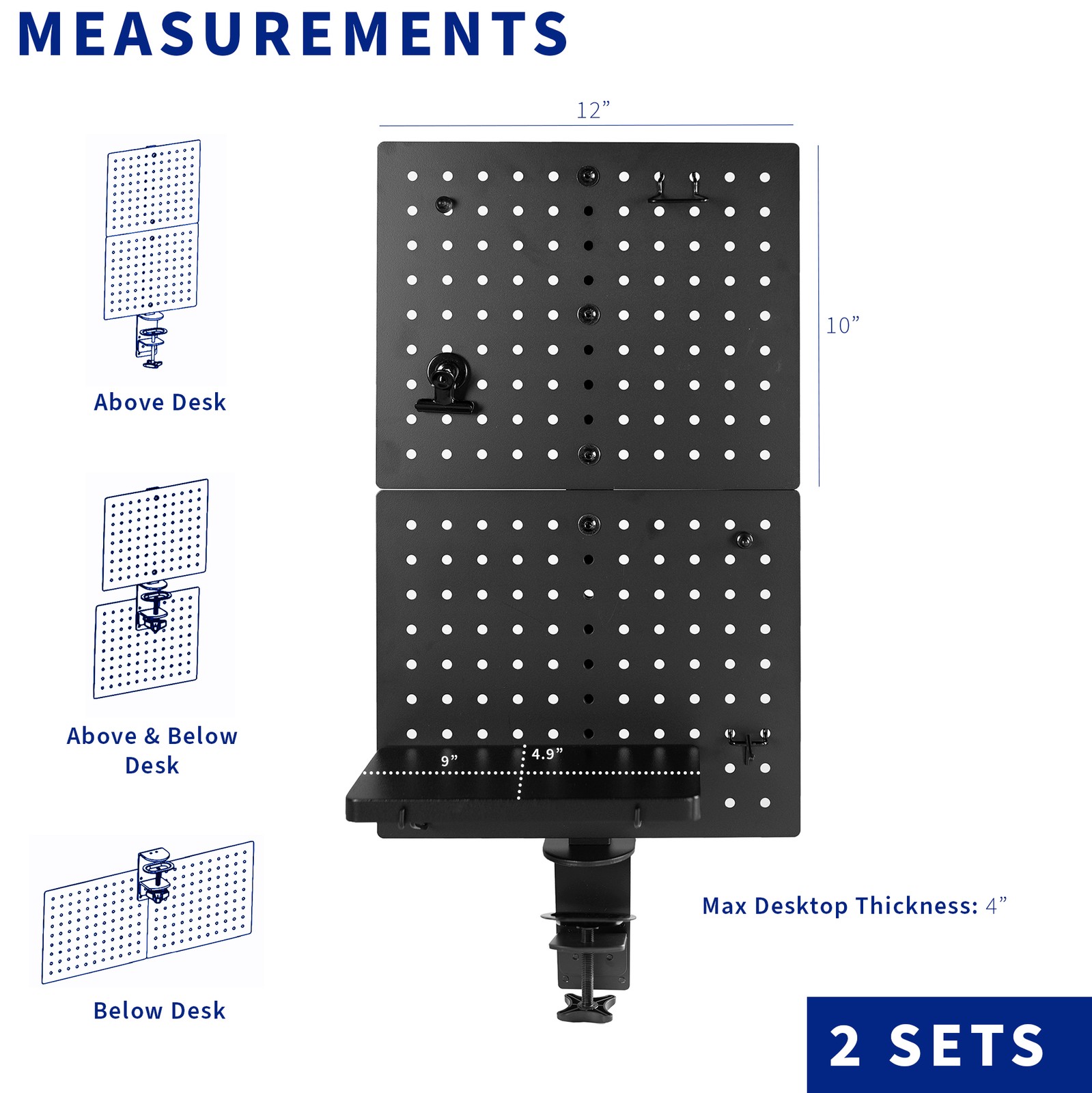 VIVO Steel Clamp-on 20″ x 24″ Desktop Pegboard (x2), Magnetic Privacy Panel