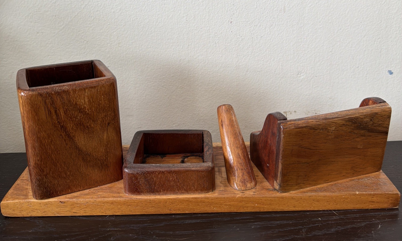 Wooden Handmade Desktop Organizer Cards Pencils Change Holder