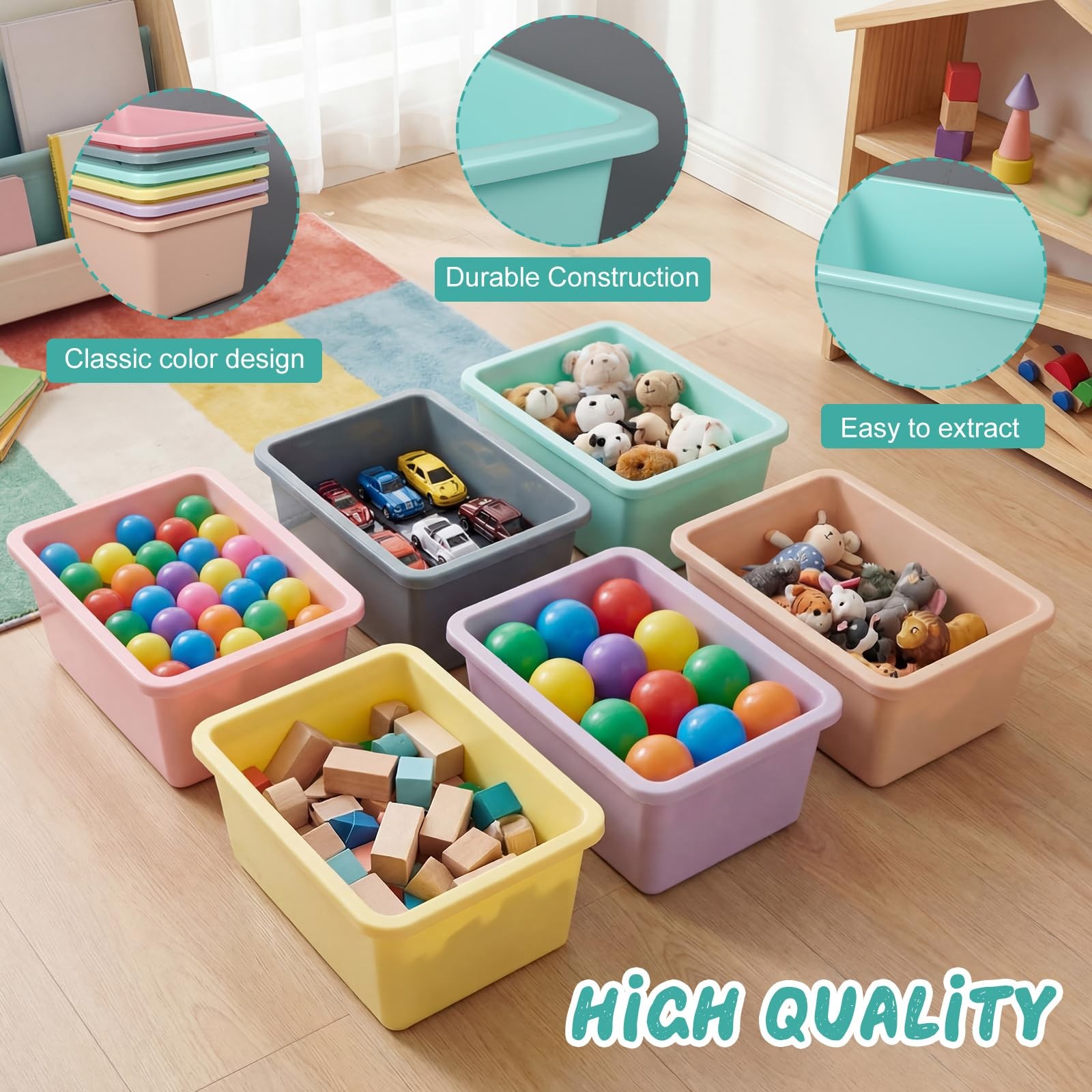 6 Pcs Plastic Book Bins for Classroom Library Cubby Bins Stackable Storage Tu…