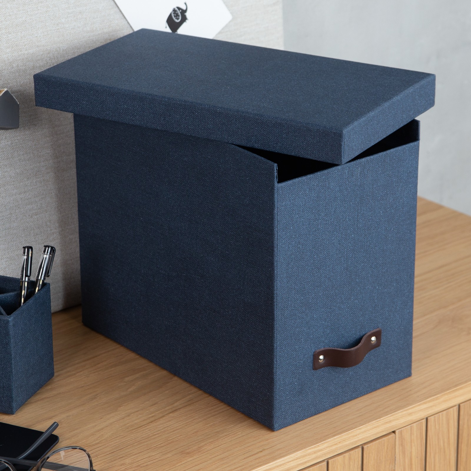 Bigso John Desktop File Box – File Storage Box for Paperwork – Blue