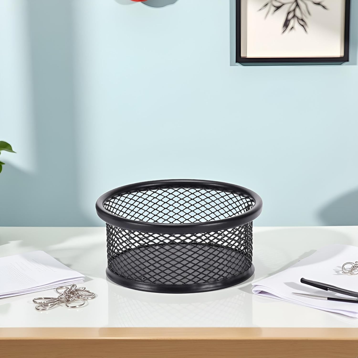 1 Pc Black Minimalist Metal Paper Clip Holder Mesh Paperclip Bowl Binder Clip…