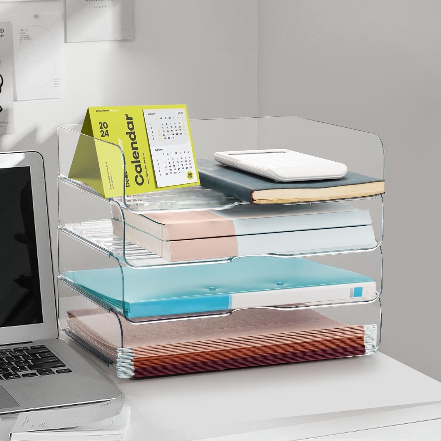 Desk Organizer & Storage,4-Tier Paper Letter Tray Organizers,Stackable Clear