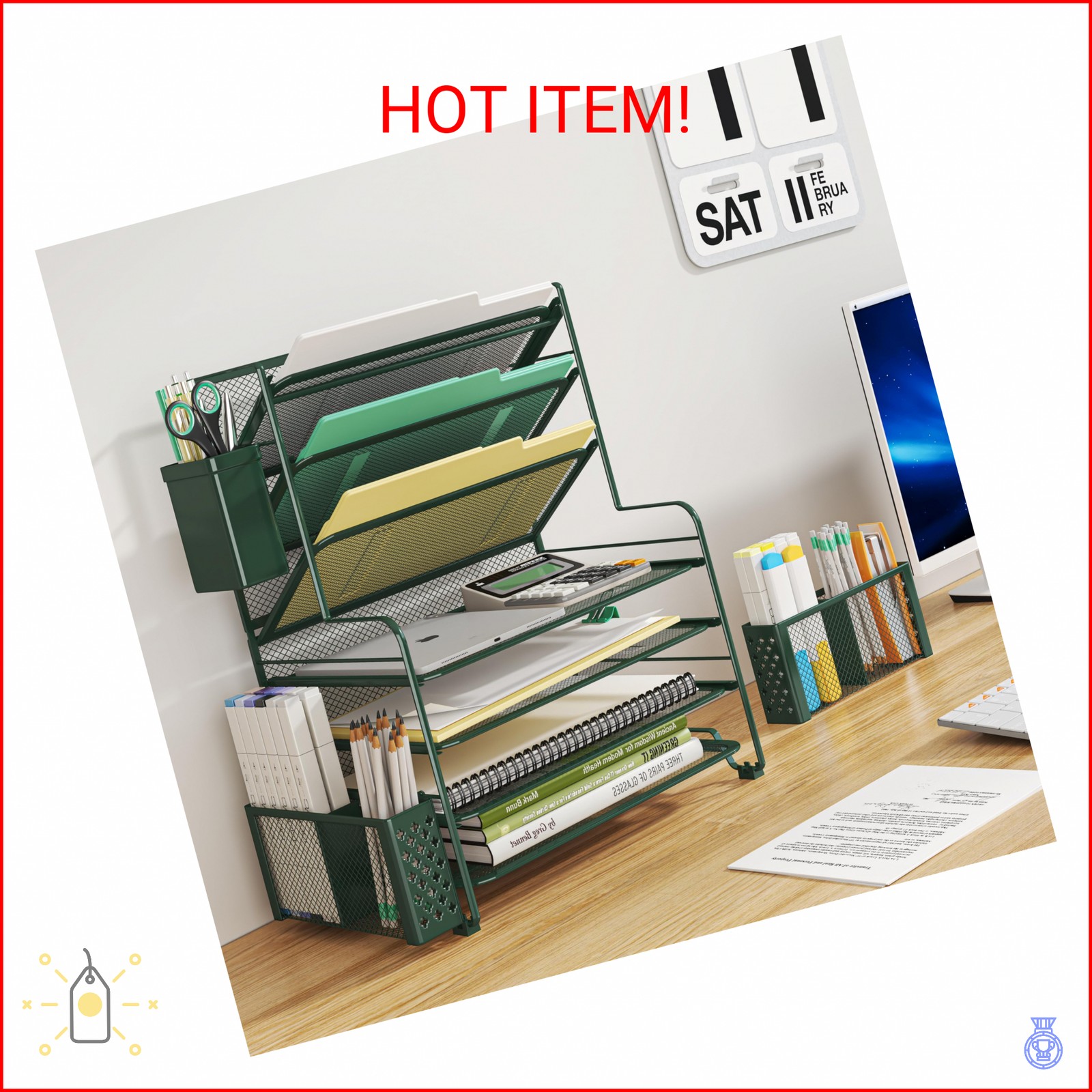 Simple Trending 7 Tier Desk File Organizer, Letter Tray Paper Organizer with Pen