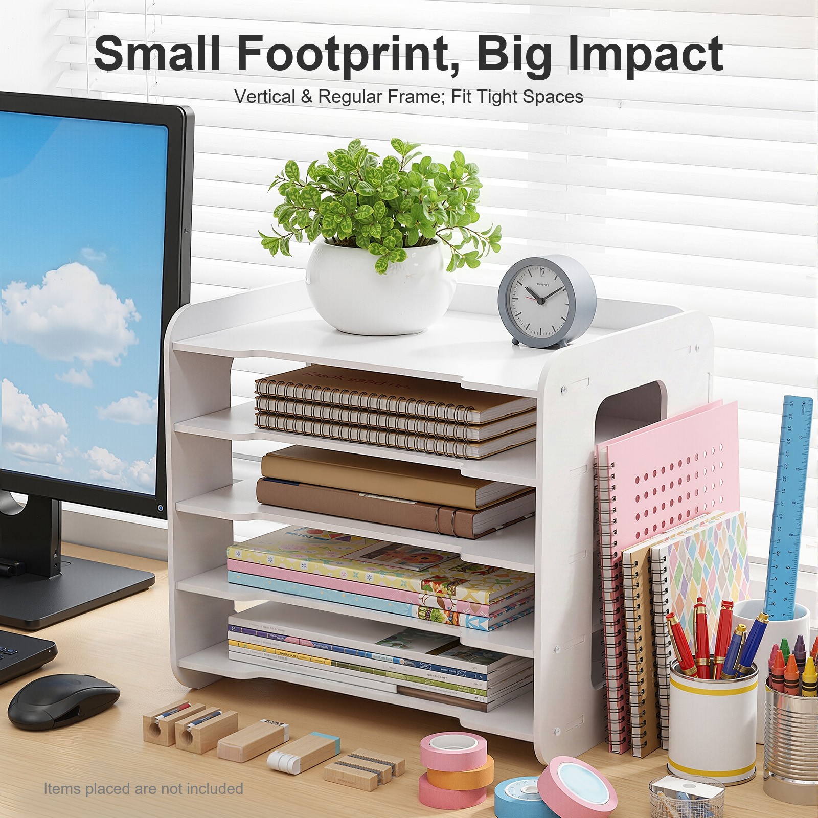 5 Tier Desktop Organizer Office Letter Document Storage Rack Book Paper Holder