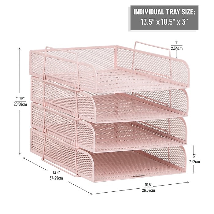 Mind Reader 4pc Wire Stack Front Loading Stackable Letter Tray Pale Pink