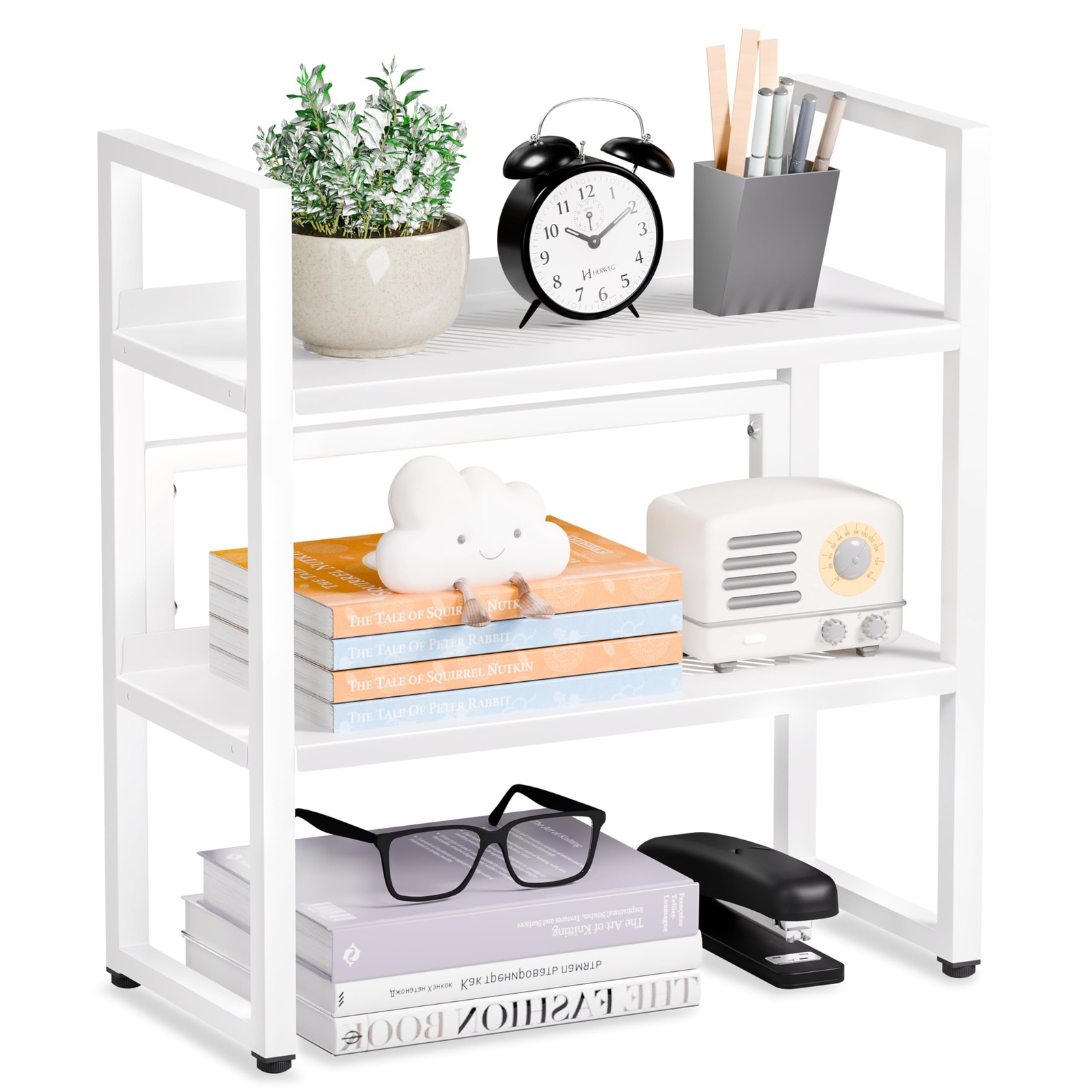 Brakki Desk Shelf Organizer, Adjustable 2 Tier Metal Desktop Medium, White