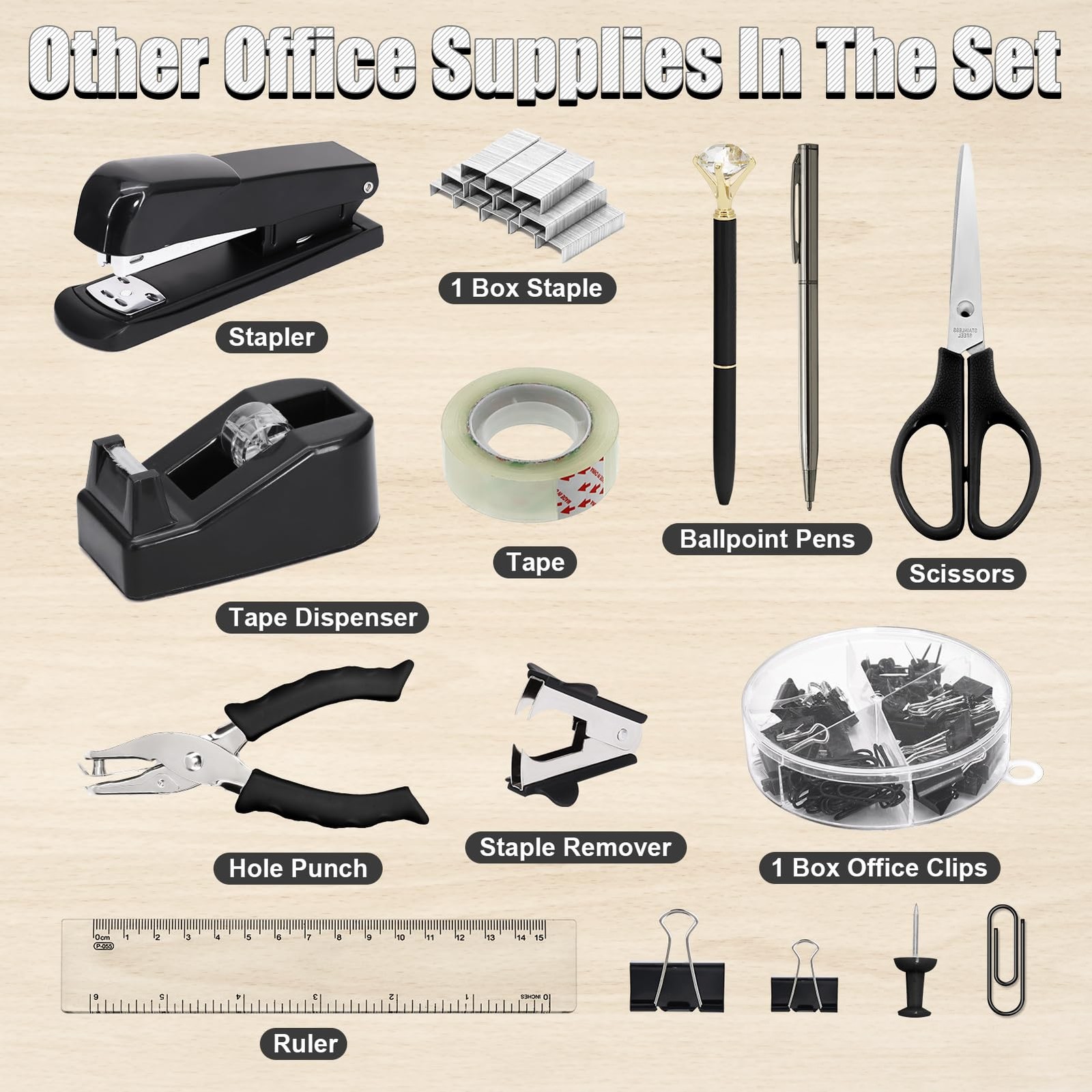 13-in-1 Office Desk Organizer Set with Stapler and Tape Dispenser, Pen Holder…
