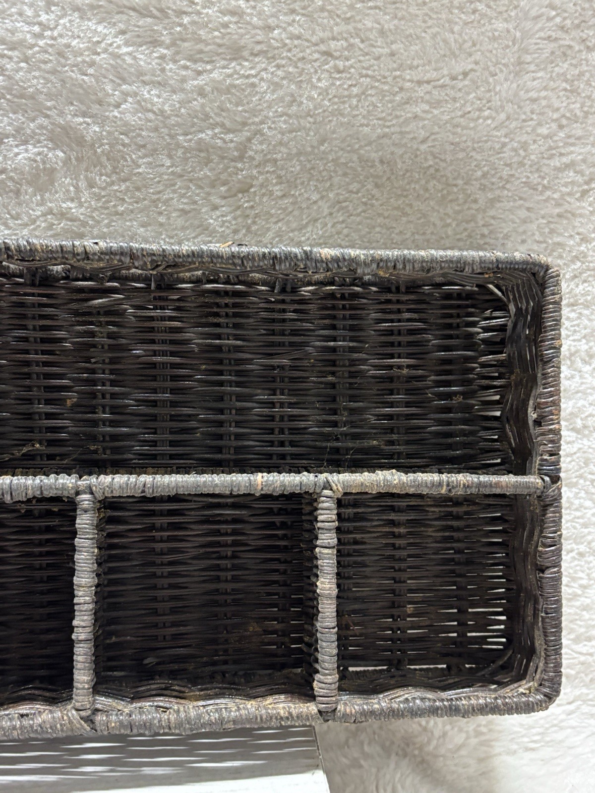 Stained Wicker Desk Organizer With Tag Made By Bond/Helman